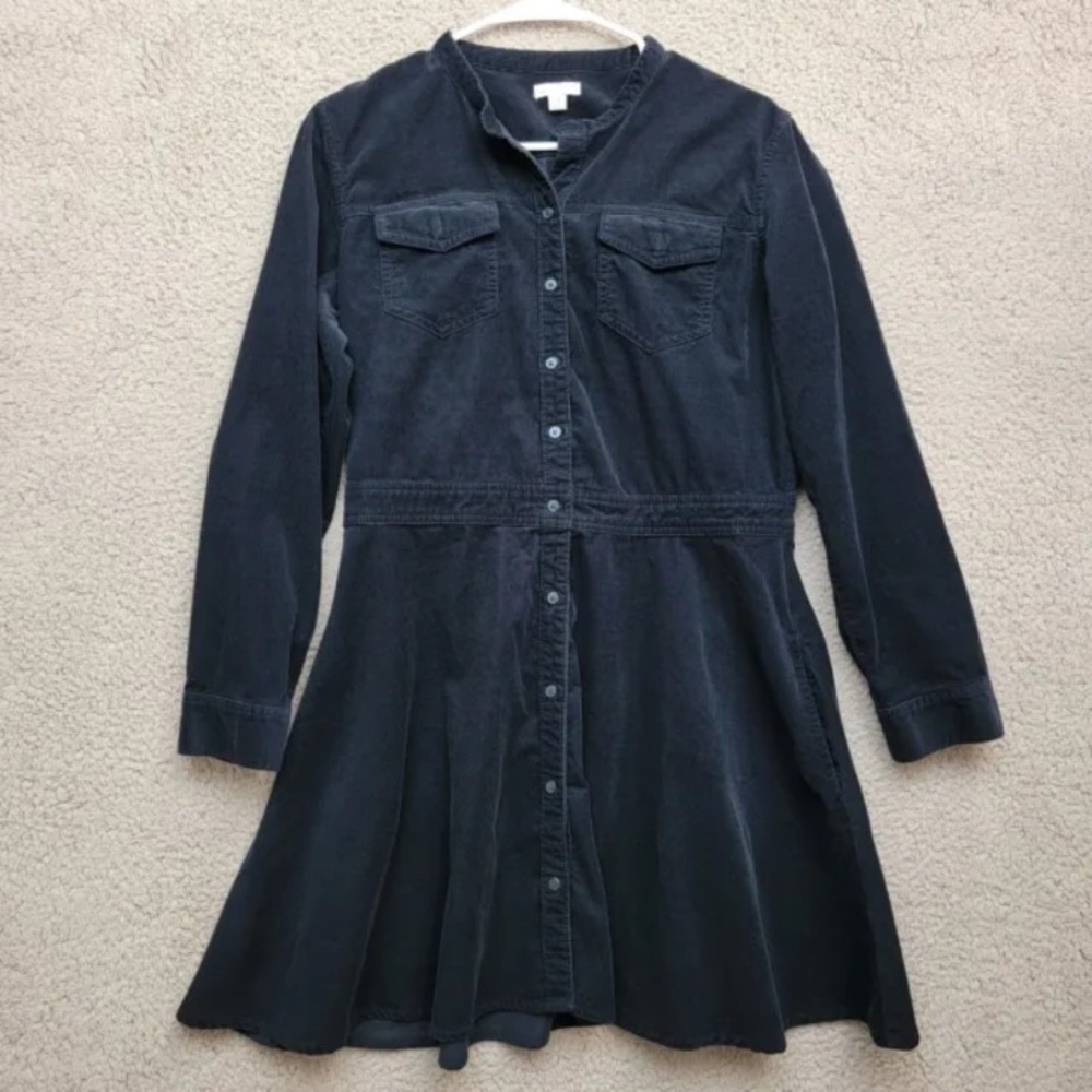 Gap Womens Blue Long Sleeve Chest Pocket Buttoned A Line Midi Denim Dress Sz 10